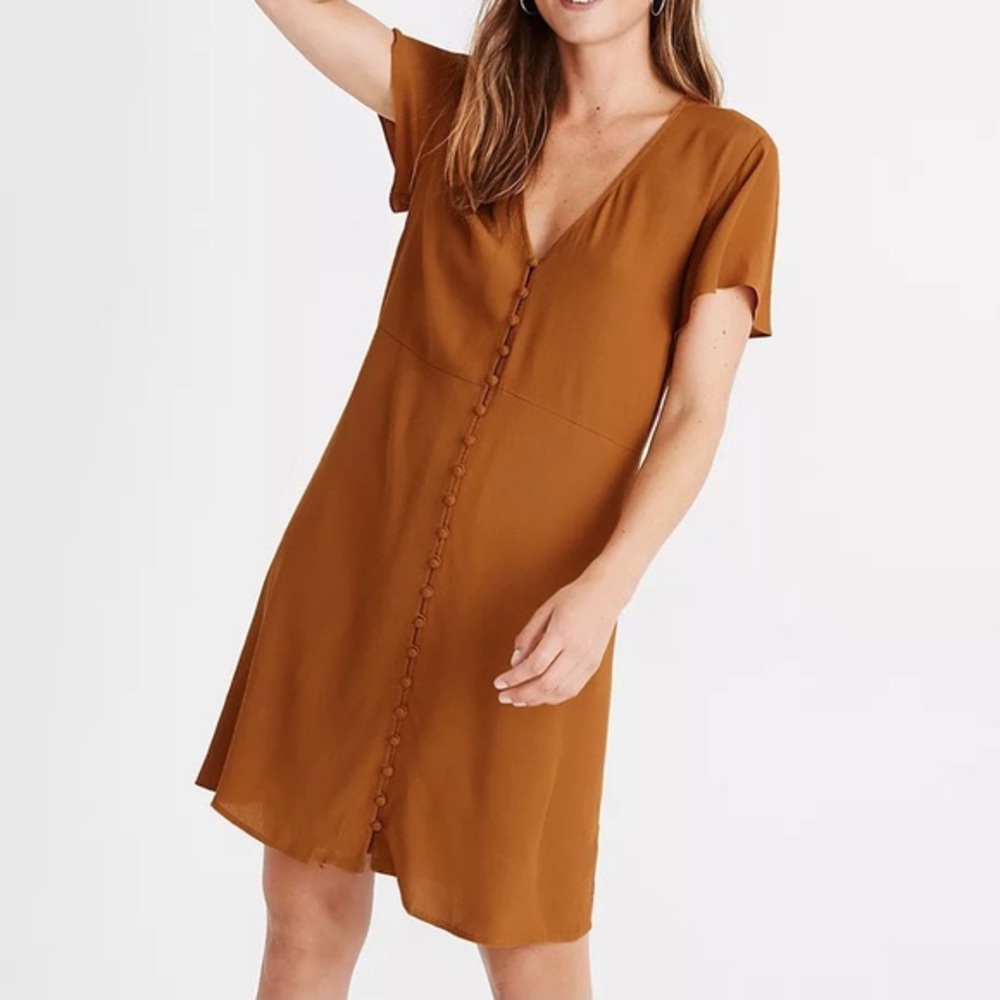 Madewell Orange V-Neck Button Front Dress - Size Medium
